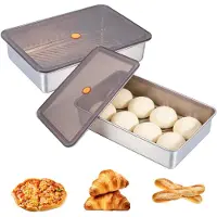 OEM Boîte à pizza avec couvercle, lot de 2, 33,5 × 23 × 7,5 cm, en acier inoxydable