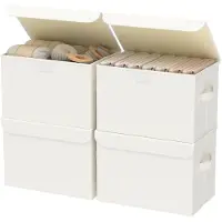 OEM Lot de 4 boîtes de rangement avec couvercles, boîtes pliables, organiseur d'armoire avec 2 poignées en tissu, beige, 26 x 20 x 17 cm