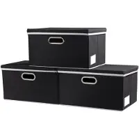 OEM Boîte de rangement en trois parties avec couvercle, barre de support, poignée, élément décoratif empilable, organisateur, noire, 29 x 22 x 17 cm