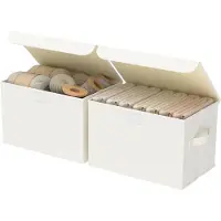 OEM 2 bacs de rangement avec couvercle, pliables, en tissu, beige, 38 x 25 x 25 cm