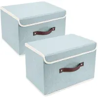 OEM Boîte de rangement pliable en deux parties avec couvercle, en tissu, avec tringle à linge, 38 x 25 x 25 cm, Aqua Spring