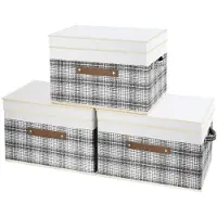 OEM Boîte de rangement pliable en trois dimensions avec couvercle, en tissu, motif patchwork, grise, 38 x 25 x 25 cm