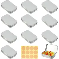 OEM Lot de 10 boîtes métalliques droites avec couvercle, boîte métallique réglable recouverte de cuir, petite boîte métallique avec 12 fixations et socle (argenté)