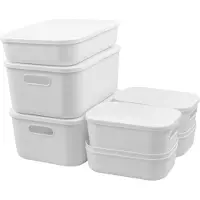 OEM Ensemble de 9 pièces, 4 tailles, boîtes de rangement en plastique avec couvercle, contenances : 15 litres, 8 litres, 6 litres, 4 litres, empilables, avec poignées, de couleur blanche