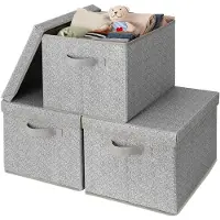OEM 3 boîtes de rangement avec couvercle, en tissu, de couleur grise, pliables
