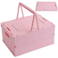 OEM Panier/boîte de rangement pliable, grand format, 30 x 21 x 16,5 cm, avec poignée et couvercle, rose.