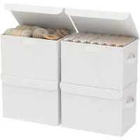OEM Lot de 4 boîtes de rangement avec couvercle, boîtes de rangement pliables, organiseur d'armoire avec 2 poignées en tissu, blanc, 26 x 20 x 17 cm