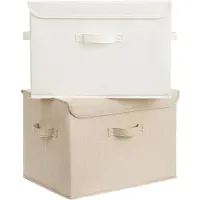 OEM 2 grandes boîtes de rangement en tissu avec couvercle, blanches et kaki