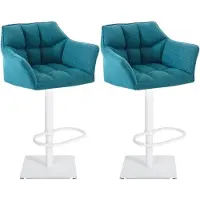 BellaFurn Set de 2 tabourets de bar réglables - tabouret haut - confort d'assise supplémentaire | Couleur de base : blanc | Couleur : turquoise