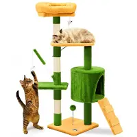 VOUNOT Arbre à chat 112 cm, arbre à chat à plusieurs étages avec poteaux à griffer et niche, vert-orange