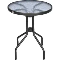 SUCCESS COURIER Table de jardin ronde Ø 60 cm avec plateau en verre de sécurité, structure métallique noire