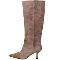 Marc Ellis Bottes en cuir véritable couleur taupe avec clous dorés, marque