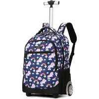 Aoking Sac à dos à roulettes unie, motif licorne, fermeture éclair et compartiments multifonctionnels