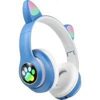 Avizar , casque Bluetooth pour enfants avec oreilles de chat lumineuses RGB, blanc / bleu