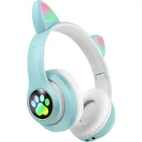Avizar , casque Bluetooth pour enfants avec oreilles de chat lumineuses RGB, vert menthe