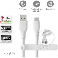 Nedis Câble USB - USB 2.0 - USB-A mâle - USB-C mâle - 15 W - 480 Mbps - nickelé - 1.50 m - rond - silicone - blanc - boîte