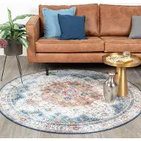 FRAAI Tapis rond vintage | Azara Bleu Clair | Ø 200cm | Bleu | Rond | Tapis