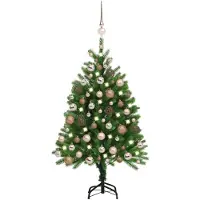 Syfax Arbre de Noël artificiel pré-éclairé et boules 120 cm vert