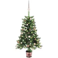 Syfax Arbre de Noël artificiel pré-éclairé et boules 65 cm vert