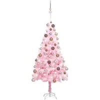 Syfax Arbre de Noël artificiel pré-éclairé et boules rose 150 cm PVC