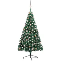 Prolenta Maison Exclusive - Demi-sapin de Noël artificiel avec boules lumineuses, vert, 150 cm