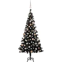 Syfax Arbre de Noël artificiel pré-éclairé et boules noir 180 cm PVC