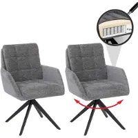 Mendler Lot de 2 chaises de salle à manger HWC-Q36, chaises de cuisine pivotantes à retour automatique, tissu chenille (680 g/m²) certifié Oeko-Tex, structure métallique MVG gris