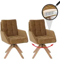Mendler Lot de 2 chaises de salle à manger HWC-Q36, chaises de cuisine, pivotantes, tissu chenille (680 g/m²), certifiées Oeko-Tex, bois MVG jaune moutarde