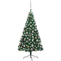 Prolenta Maison Exclusive - Demi-sapin de Noël artificiel avec boules lumineuses, vert, 120 cm