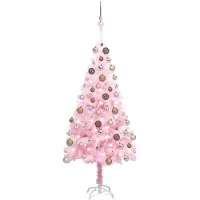 Prolenta Maison Exclusive - Sapin de Noël artificiel avec guirlandes lumineuses et boules roses, 120 cm