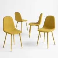 Meubles Cosy Lot de 4 chaises de salle à manger , revêtement en tissu jaune moelleux – chaises scandinaves confortables avec pieds métalliques assortis – CHARLTON