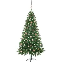Syfax Arbre de Noël artificiel pré-éclairé et boules 150 cm Vert