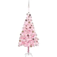 Syfax Arbre de Noël artificiel pré-éclairé et boules rose 180 cm PVC