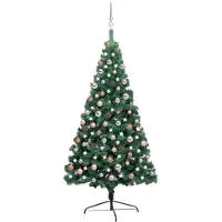 Syfax Demi-arbre de Noël artificiel pré-éclairé et boules vert 180 cm