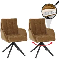 Mendler Ensemble de deux chaises de salle à manger HWC-Q36, chaise de cuisine pivotante avec système de retour automatique, revêtue en tissu chenille (680g/m²), structure métallique, couleur : jaune moutarde