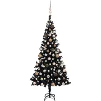Syfax Arbre de Noël artificiel pré-éclairé et boules noir 120 cm PVC