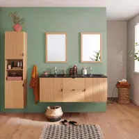 MOB-IN Meuble STUDIO double vasque 140cm chêne, robinets, miroirs, colonne