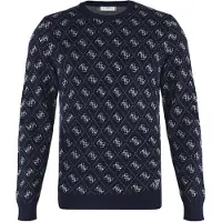 GUESS Pull-over 'MARTIN' bleu foncé / blanc cassé