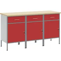 vidaXL Table de travail avec 3 tiroirs, rouge et gris, 150 x 55 x 85 cm