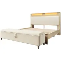 MODFU Lit Gigogne 140x200 cm, Lit Enfant Multifonction avec Rangement et Port USB, Bois Massif, Blanc, Sans Matelas
