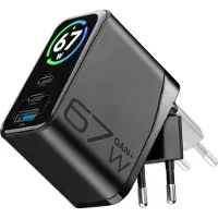 Cellularline Chargeur de voyage Powerview IQ GaN 67 W, 2 ports USB Type-C et Type-A, noir
