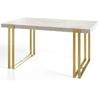 Alpi Möbel Table de salle à manger, rectangulaire, extensible, dimensions : 120-220 x 80 x 77 cm, table de salon, couleur : marbre, avec pieds en métal de couleur dorée