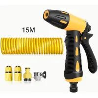 COOAU Tuyau d'arrosage spiralé de 15 m, flexible et extensible, tuyau d'arrosage spiralé, tuyau d'eau, douchette