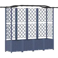 vidaXL Jardinière surélevée avec treillis et toit, gris, 204 x 40 x 138 cm, PP