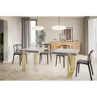 Alpi Möbel Table de salle à manger rectangulaire ROSA, dimensions : 200 x 90 x 77 cm, table de salon, couleur : gris clair, avec pieds en métal de couleur or