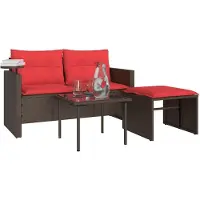 vidaXL Ensemble de canapé de jardin 3 pièces avec coussins, brun, polyrattan