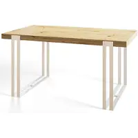 Alpi Möbel Table de salle à manger rectangulaire ROSA - Dimensions : 140 x 80 x 77 cm - Couleur : Artisan - Avec pieds en métal de couleur blanche