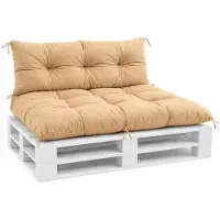 VBChome Coussins pour palettes 120 x 80 et 120 x 40 cm pour palettes Europe, meubles, support de palette, jardin, balcon, 12 couleurs, rembourrage en flocons de mousse, beige, lot de 2