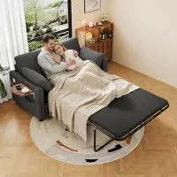Merax Canapé-lit 2 places , canapé convertible avec fonction lit, table d'appoint rabattable, ports USB et USB-C, matelas et 2 oreillers, 2 draps, gris