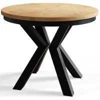 Alpi Möbel AlpiMeble Table de salle à manger ronde LOFT - Table extensible - Diamètre : 100 cm/180 cm - Table de salon - Couleur : marron clair - Avec pieds en métal de couleur noire